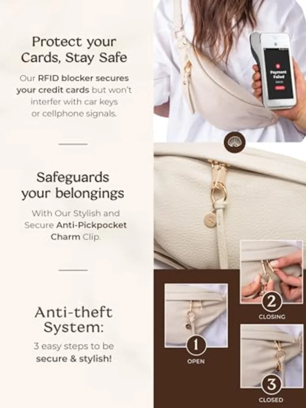 Anti Theft RFID Crossbody Bag with Adjustable Strap Multiple Compartments